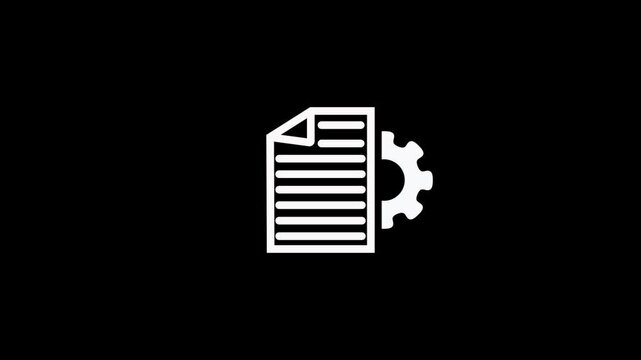 White document and gear icon on black background cogwheel settings