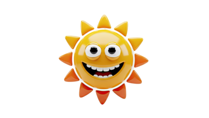3D Happy Cartoon Sun Character on transparent background