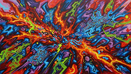 Abstract Explosion of Neon Colors and Futuristic Circuit Patterns
