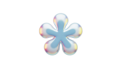 3D Iridescent abstract flower shape with soft pastel colors on transparent background