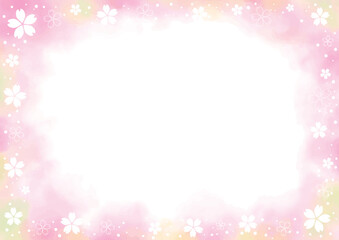 桜を散らしたふわふわした水彩風テクスチャ背景