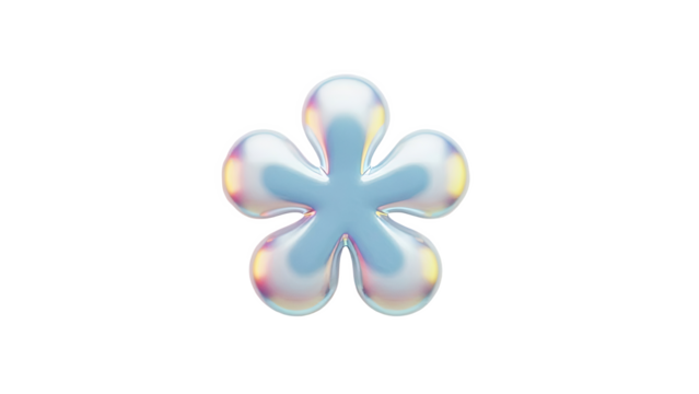 3D Iridescent abstract flower shape with soft pastel colors on transparent background - Powered by Adobe