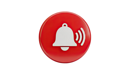 3D Red alert bell icon on transparent background