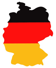 Obraz premium Map of Germany filled with the national flag in a clean illustrative style on a white background
