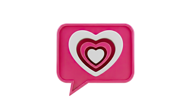 3D Pink speech bubble with concentric hearts icon on transparent background - Powered by Adobe