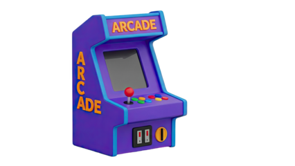 3D Retro arcade game machine on transparent background