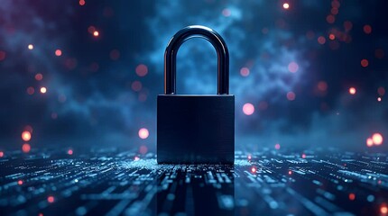 Black padlock on digital background symbolizing security and protection - Powered by Adobe