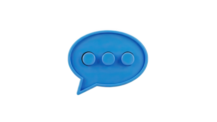 Blue chat bubble with three dots on transparent background