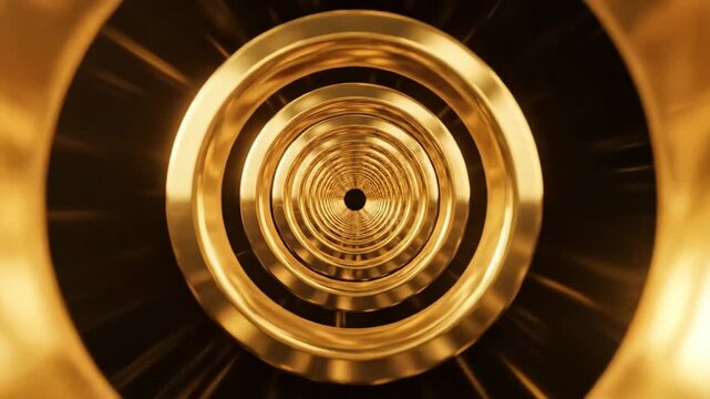 Abstract golden concentric circles forming a tunnel 3D render