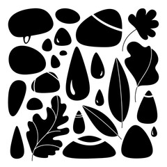Abstract collection of natural elements in black silhouette.