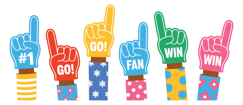 Foam Hand Illustration Set, Featuring Cheering Sports Fans with Number One Finger Symbols, Supportive Gestures