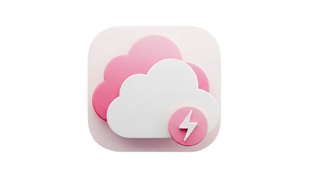 3D Cloud Icon with Lightning Bolt Symbol - Powered by Adobe