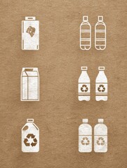 Recycling Symbols and Containers on a Brown Background Showing Various Types of Materials for Responsible Disposal