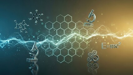 Science and technology concept with microscopes and molecular structures