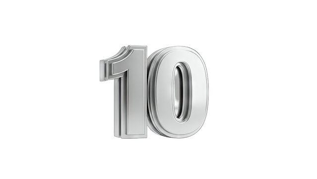 3D silver number 10 on transparent background