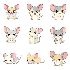 Set Icon of Jerboa kawaii minimal flat