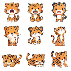 Set Icon of Leopard kawaii minimal flat