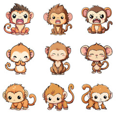 Set Icon of Langur kawaii minimal flat