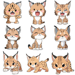 Set Icon of Lynx kawaii minimal flat