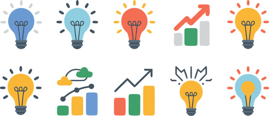 Colorful lightbulbs and charts representing innovation ideas growth and success in a modern business environment high quality professional detailed elegant stylish © anamull2004