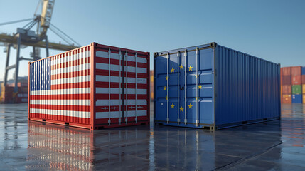 usa european union trade containers at shipping port