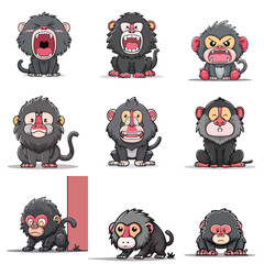 Set Icon of Mandrill kawaii minimal flat