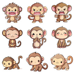 Set Icon of Macaque kawaii minimal flat