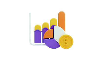 3D Bar and Pie Chart with Dollar Coin