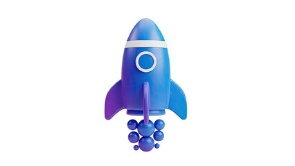 3D Blue Rocket Ship Launching
