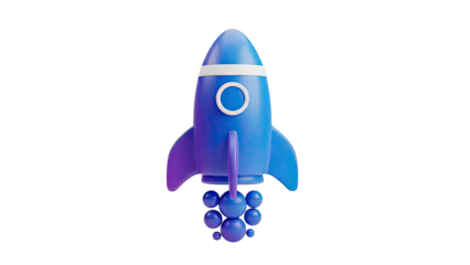 3D Blue Rocket Ship Launching
