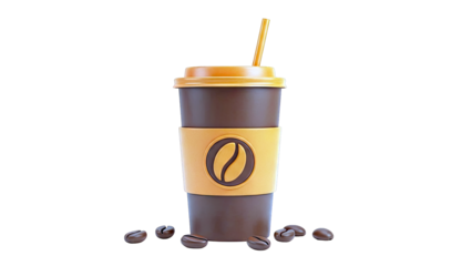 3D Cartoon Coffee Cup with Coffee Beans