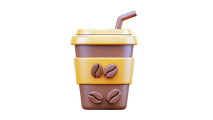 3D Coffee Cup with Coffee Beans and Straw