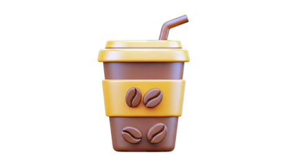 3D Coffee Cup with Coffee Beans and Straw