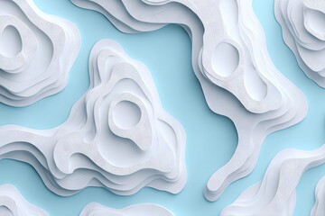 Fototapeta premium Abstract 3 d rendering of topographic style cloud formations on light blue background