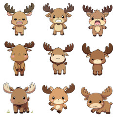Set Icon of Moose kawaii minimal flat