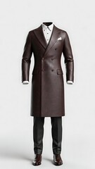 Men&rsquo;s Premium Double-Breasted Burgundy Wool Overcoat &ndash; Elegant Long Trench Coat for Formal Winter Wear