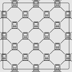 Seamless pattern on a gray background with train icons. Line design for posters, social media, and banner templates.