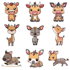 Set Icon of Okapi kawaii minimal flat