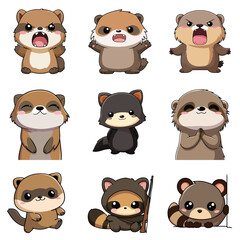 Set Icon of Olingo kawaii minimal flat