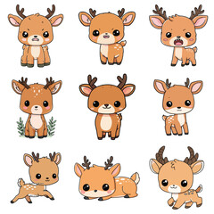 Set Icon of Nyala kawaii minimal flat