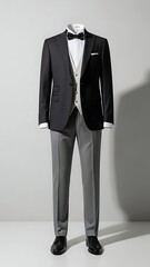 Men&rsquo;s Elegant Black Dinner Jacket with Silver Vest &ndash; Formal Tuxedo Set for Gala & Wedding Events