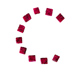 dragon fruit cubes forming C latter isolated