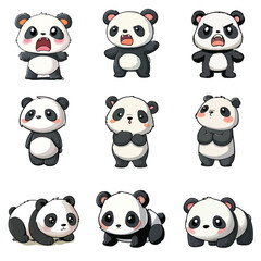 Set Icon of Panda kawaii minimal flat