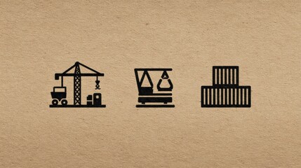 Construction Symbols Depicting Machinery and Cargo Containers Representing Logistics and Industrial Activity