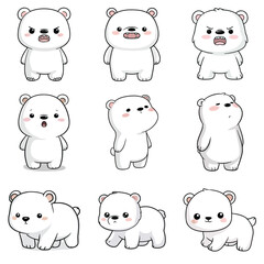 Set Icon of Polar bear kawaii minimal flat