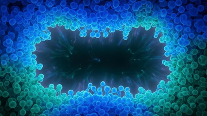 Abstract Glowing Microscopic Cells Forming a Rectangular Portal.