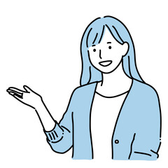 案内・説明をする女性のイラスト｜ガイド・紹介・誘導　ブルー