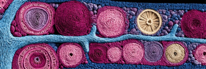 Vibrant Cross-Section Showing Intricacies of Cellular Structures and Tissues in Abstract Design