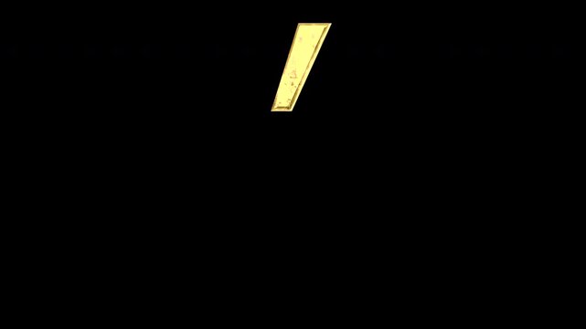 Gold apostrophe, light reflecting and patterns shifting, alpha channel