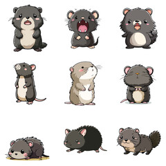 Set Icon of Ratel kawaii minimal flat